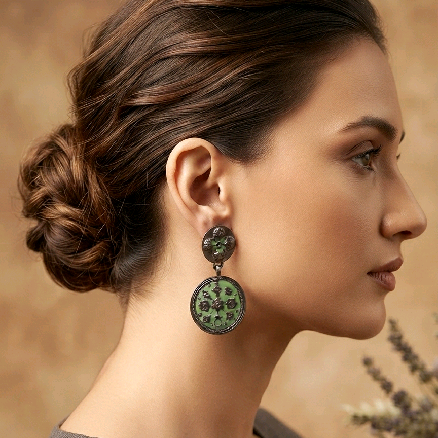 Silver Enamel Pichwai Earrings